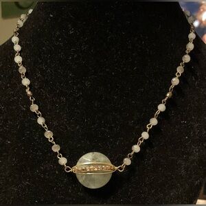 Chic Gold and White Bead with Jade Pendant Necklace